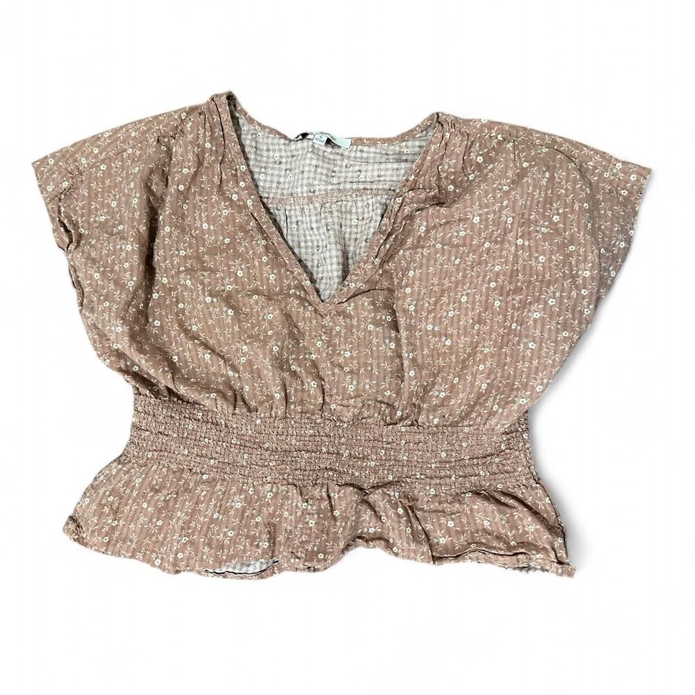 Madewell Peach Floral Blouse Puff Sleeve Size M Feminine Top